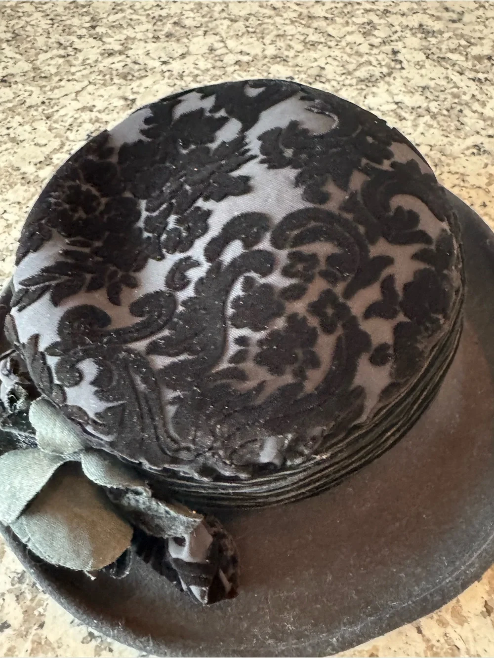 Vintage Toucan Collection Black Wool Floral Cloche Bowler Hat USA Made
